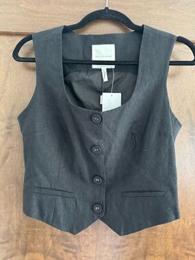 NWT Avec Les Filles Black Linen Vest